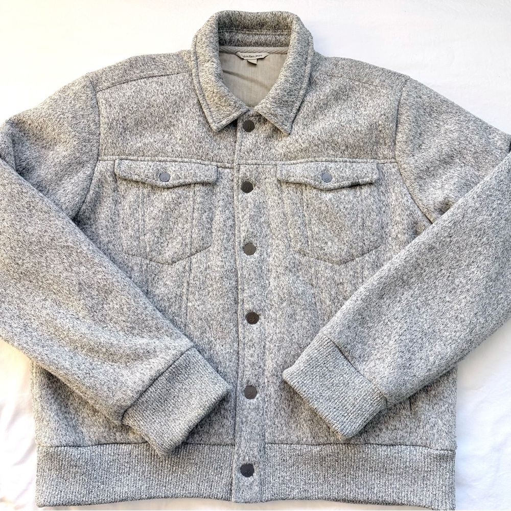 Calvin Klein Jeans Men’s L Gray Sherpa Lined Button Front Trucker Jacket
